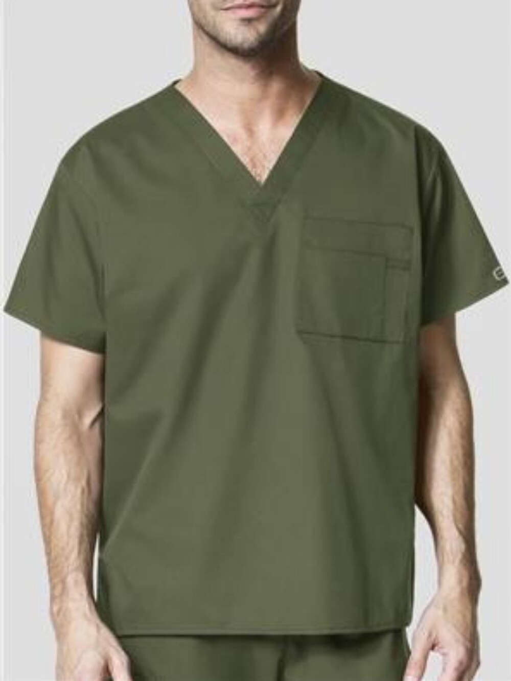 Men's Olive V-Neck Short Sleeve Medical Top - Classic Fit